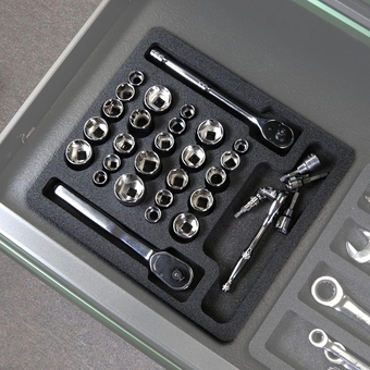 Tool Drawer Organizer Socket Holder Insert Black Durable Foam Strong Tray Holds 25 Sockets and More Fits Craftsman Husky Kobalt Milwaukee and Many Others
