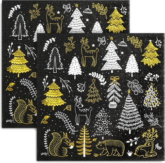 80 Pack Christmas Paper Napkins 6.5 x 6.5" Xmas Tree Cocktail Napkins Disposable Black White Gold Party Beverage Napkins for Christmas New Year Winter Holiday Dinner Party Supplies